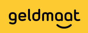 Gele rechthoek met zwarte letters geldmaat. Onder de 2 a's staat een smile zodat een lachend gezicht ontstaat.