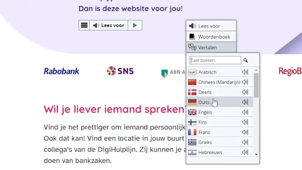 Tekst op websites voorlezen en vertalen.