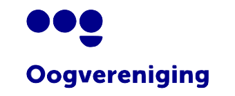 Logo van de Oogvereniging met gestileerde blauwe stippen die ogen verbeelden, naast de organisatienaam in een heldere, rustige vormgeving.